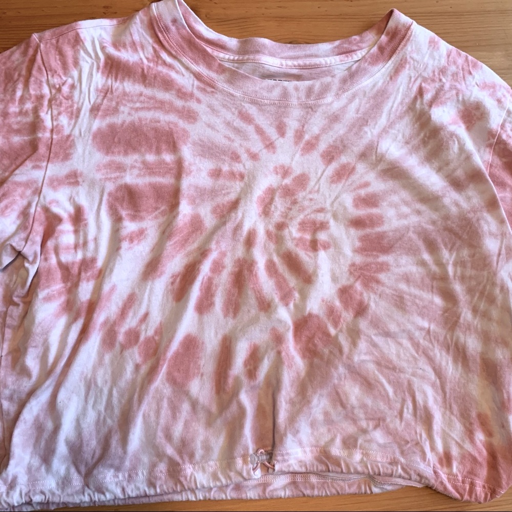 PINK Cropped drawstring pink tie dye shirt